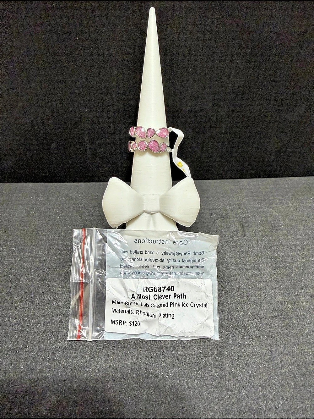 Bomb Party A Most Clever Path Pink & Rhodium Ring NWT